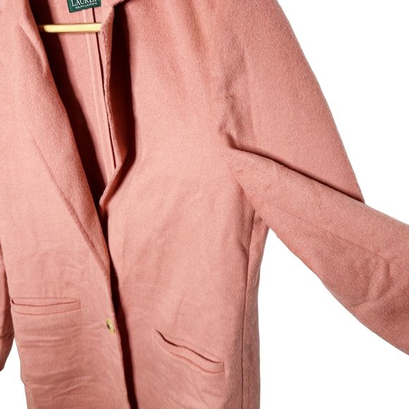 Lauren by Ralph Lauren Women's Small Wool Blend Long 2 Button Rose Pink Jacket - Picture 7 of 13
